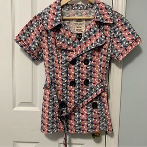 Colorful Geometric Short Sleeve Trench Style Jacket Medium
